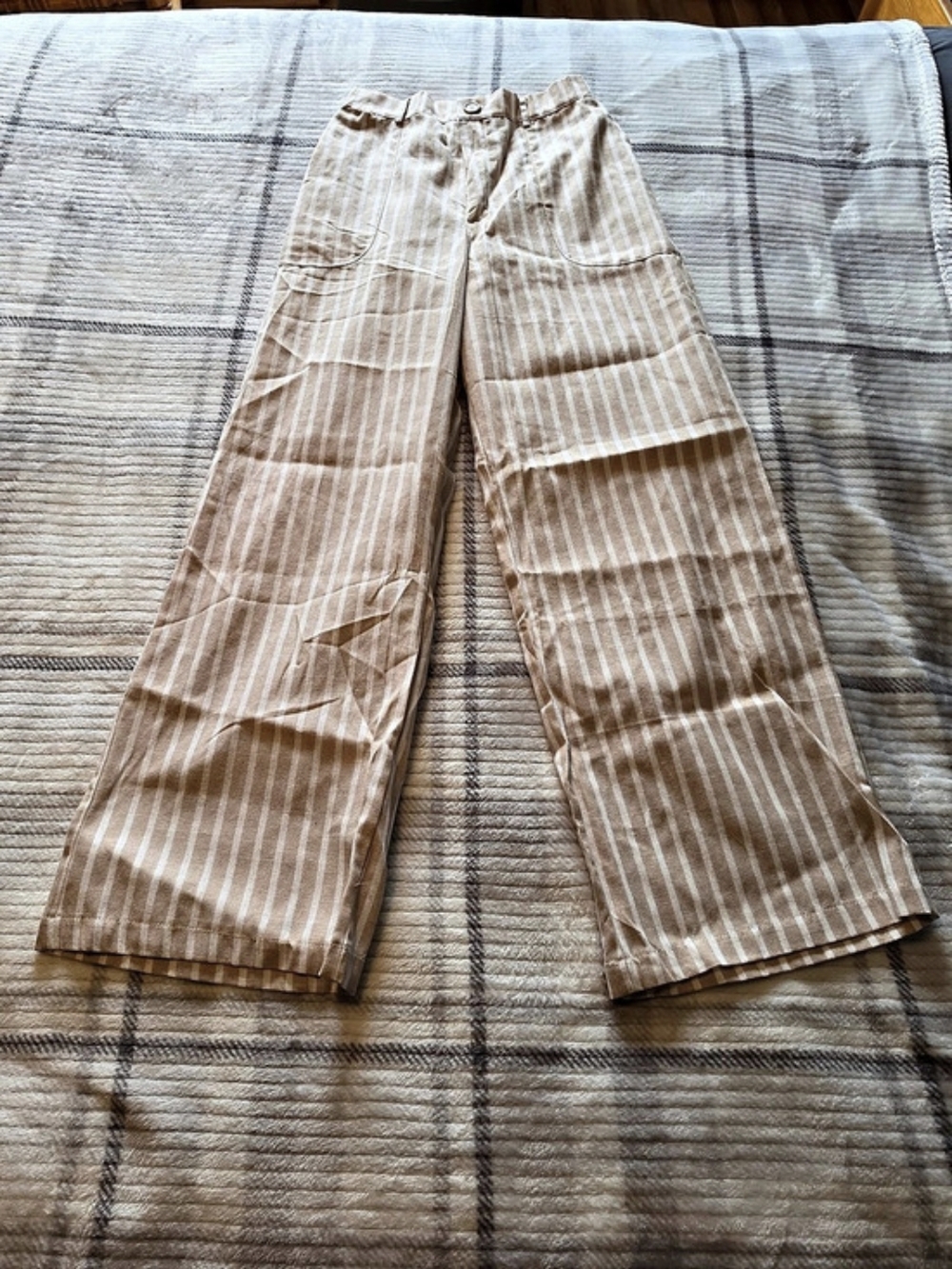 Striped Wide Leg Pants in Brown & White Size Small
